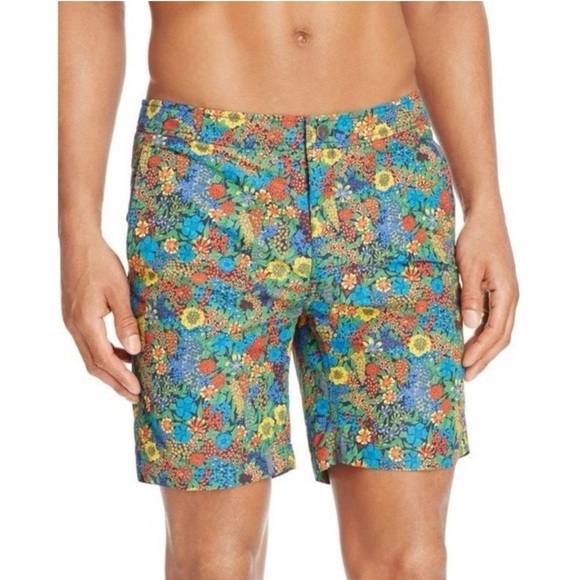 Onia Calder 7.5” Swim Trunks Sinze 34 Liberty Art Fabrics Nylon Built in Briefs - Picture 1 of 16